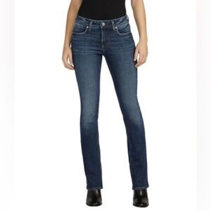 Silver Jeans Co “Elyse” Dark Wash Mid Rise Slim Boot Cut Jeans W/ Raw Hem Sz 28